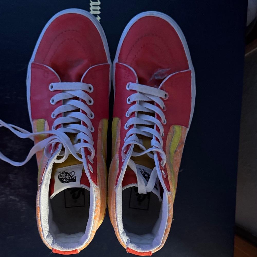 Red and Yellow High-Top Sneakers